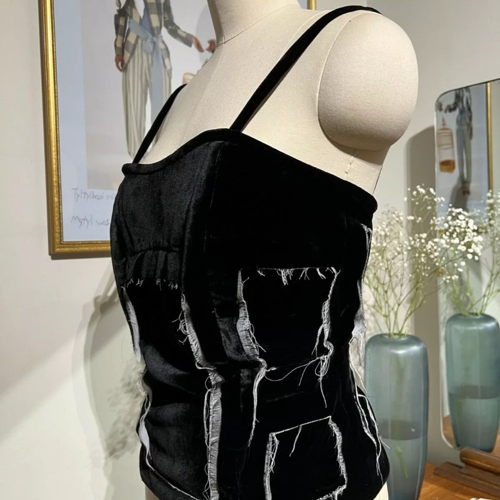 950$ MAISON MARGIELA TOP VELVET BLACK AND WHITE ZIPPER SIZE XS-S 40 IT - Picture 4 of 13